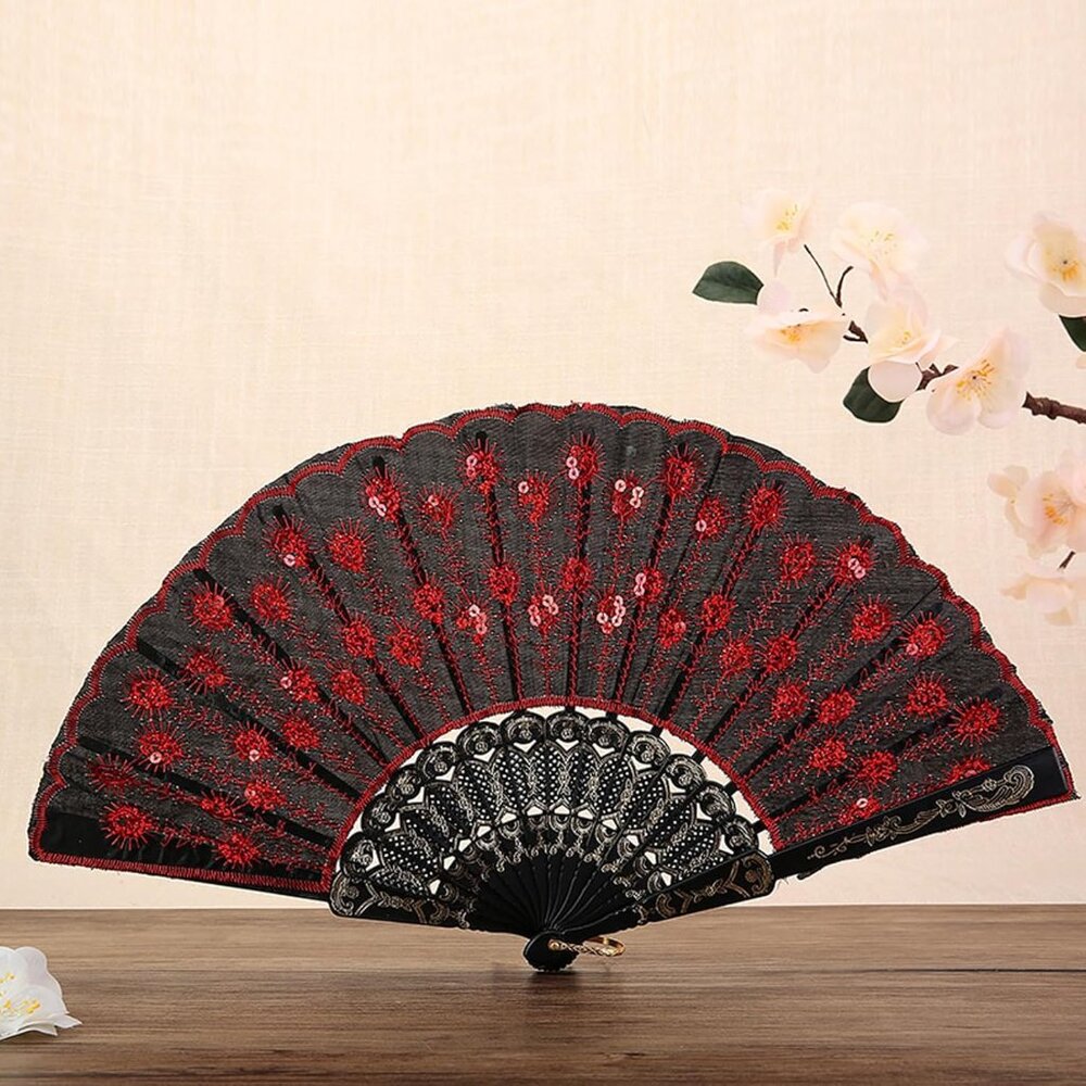 Women Rose Flower Hair Clip Flamenco Accessories,Embroidered Sequins Fabric Hand - Picture 5 of 7
